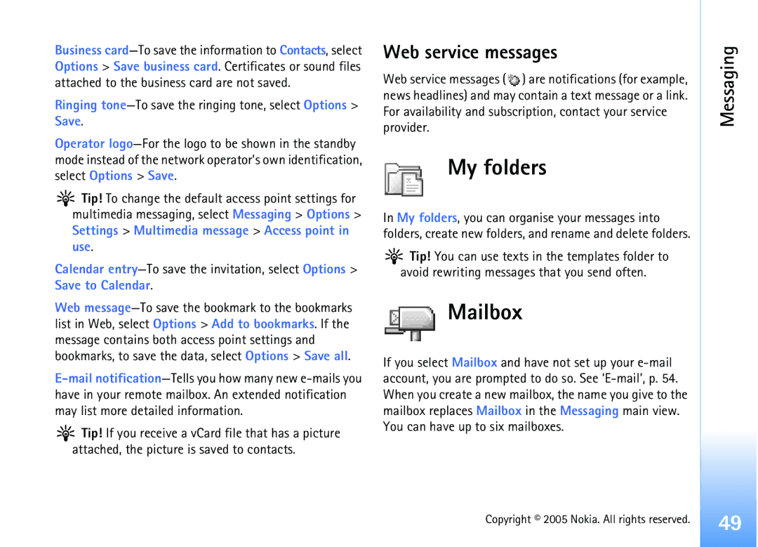 Nokia 6681 manual My folders, Mailbox, Web service messages 