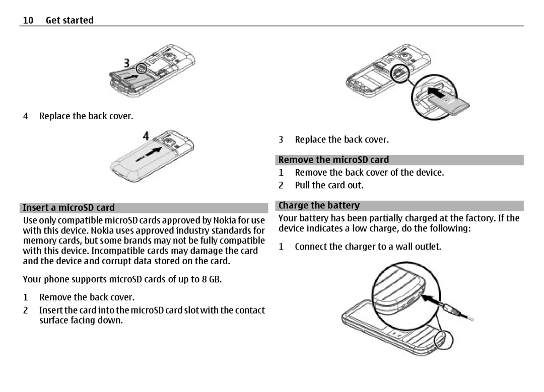 Nokia 6700 manual Insert a microSD card, Remove the microSD card, Charge the battery 