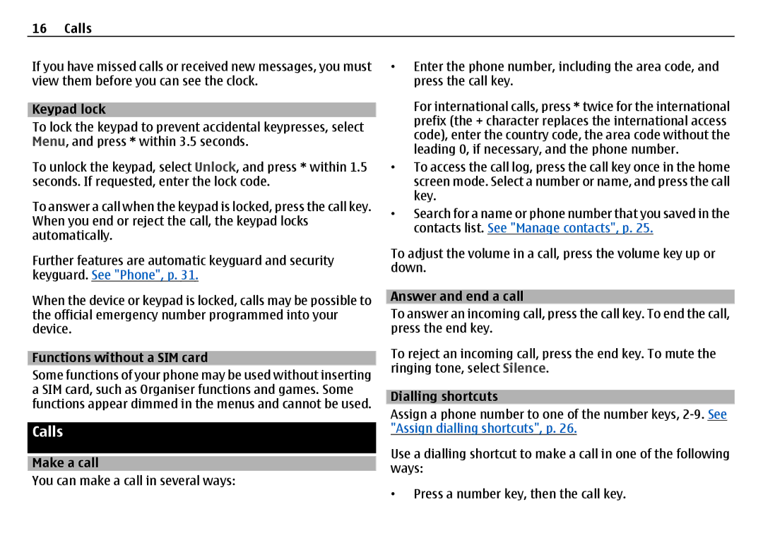 Nokia 6700 manual Calls 