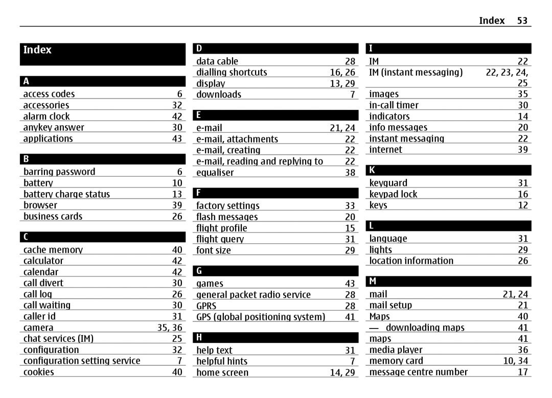 Nokia 6700 manual Index 