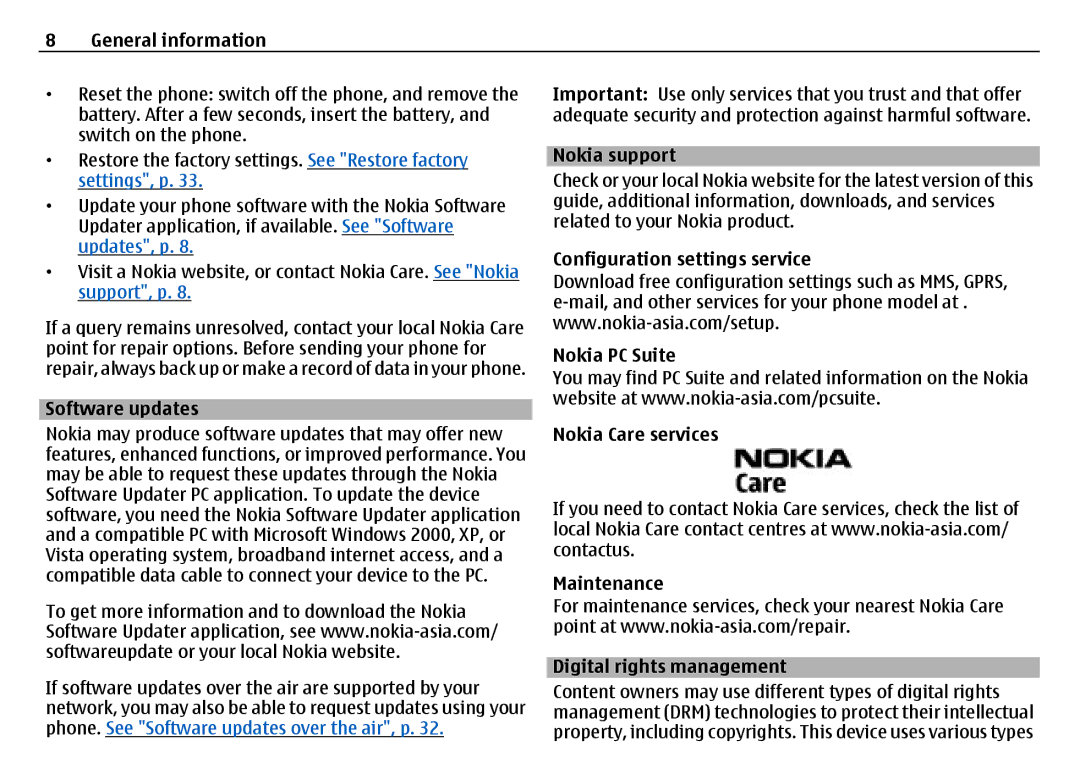 Nokia 6700 manual Software updates, Nokia support 