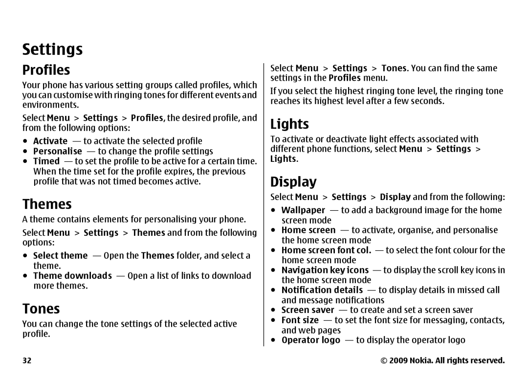 Nokia 6700 manual Settings 