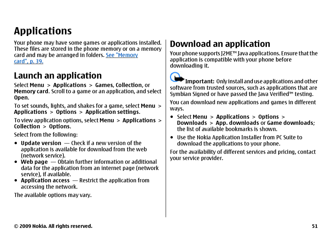 Nokia 6700 manual Applications, Launch an application, Download an application 