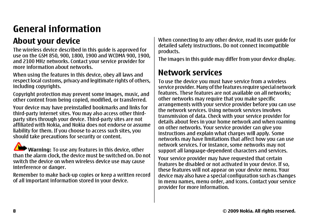 Nokia 6700 manual General information, About your device, Network services 