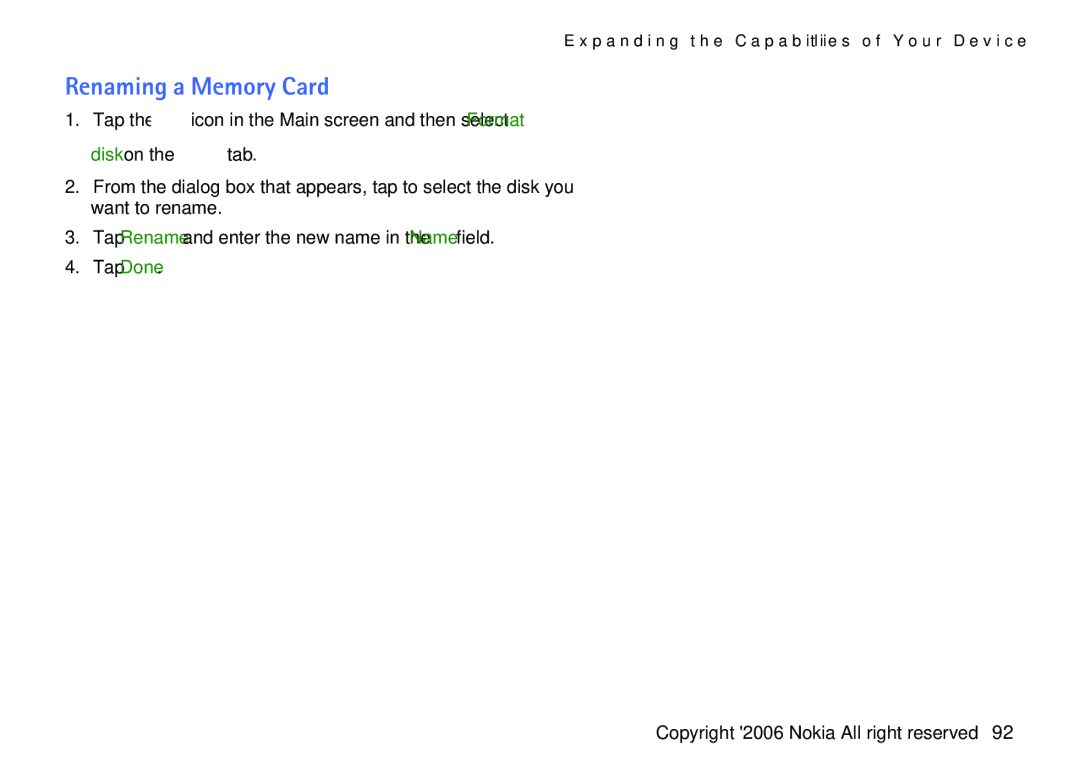 Nokia 6708 manual Renaming a Memory Card 