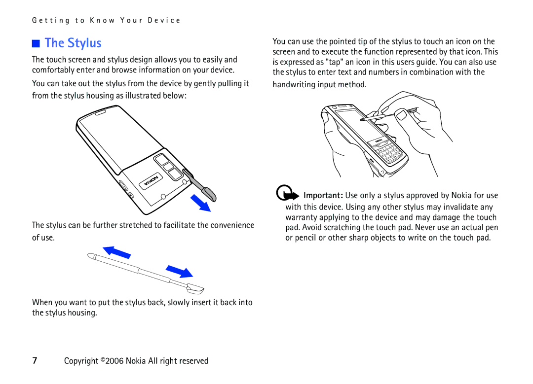 Nokia 6708 manual Stylus, Handwriting input method 