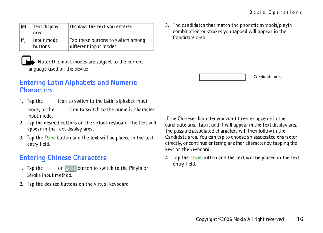 Nokia 6708 Entering Latin Alphabets and Numeric Characters, Entering Chinese Characters, Buttons Different input modes 