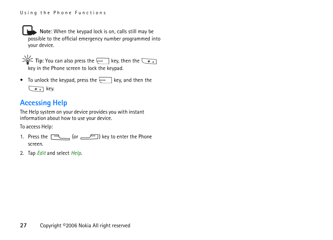 Nokia 6708 manual Accessing Help 