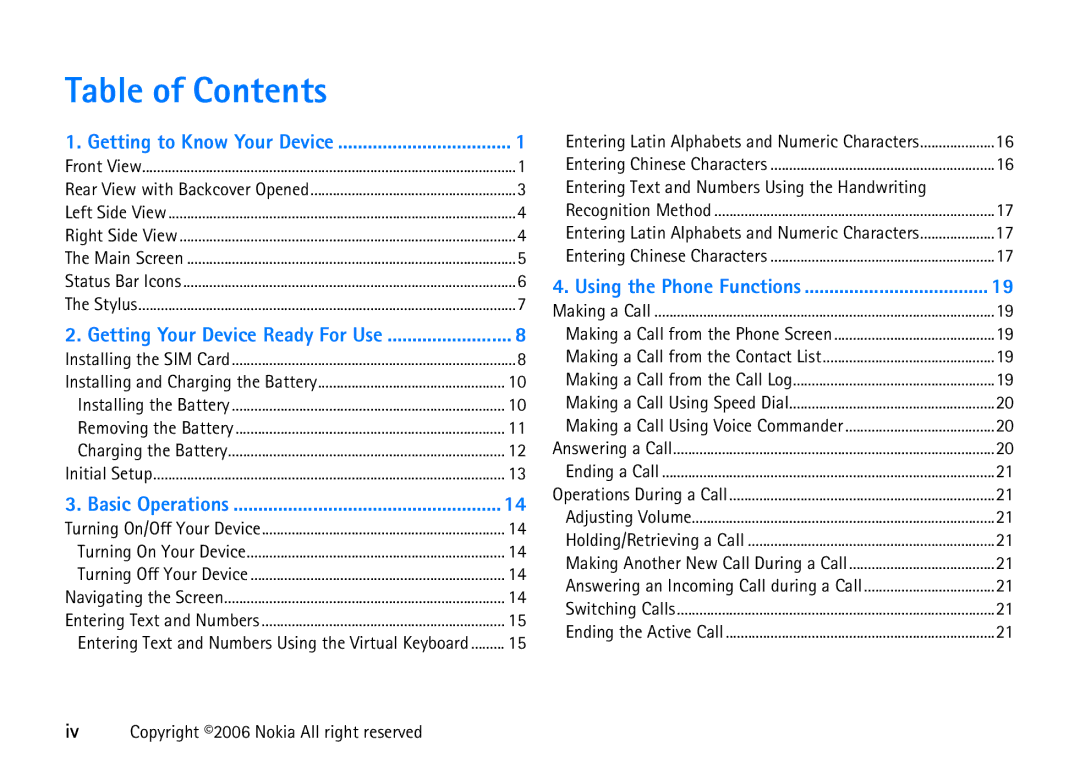 Nokia 6708 manual Table of Contents 