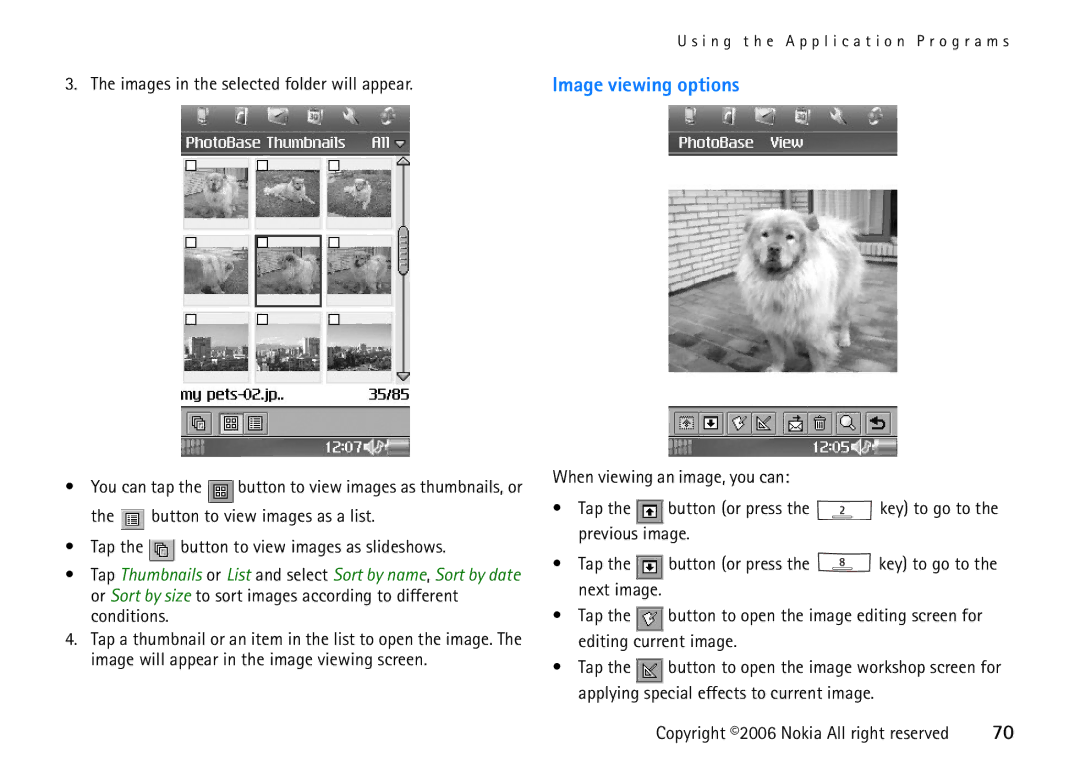 Nokia 6708 manual Image viewing options, Images in the selected folder will appear 