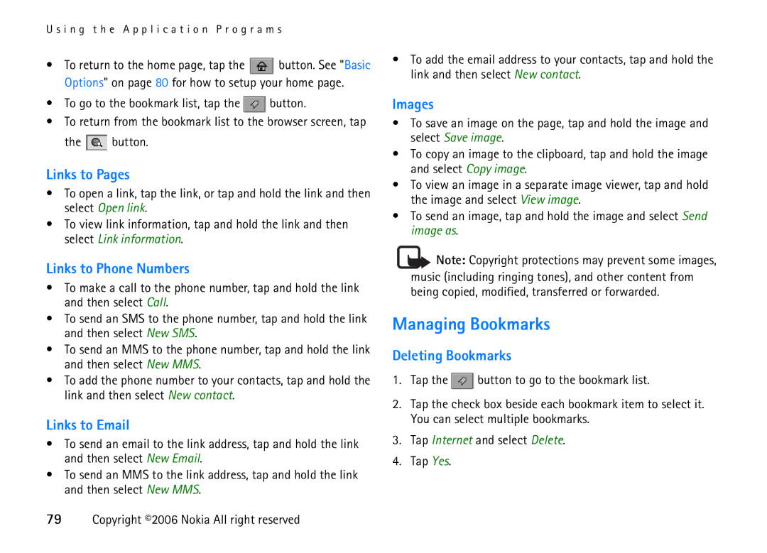 Nokia 6708 manual Managing Bookmarks 