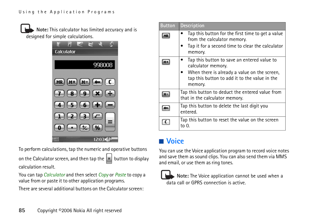 Nokia 6708 manual Voice, Button Description 