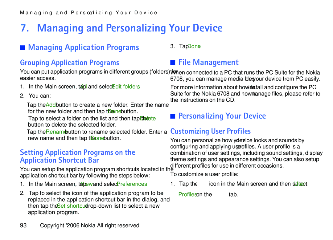 Nokia 6708 manual Managing and Personalizing Your Device, Managing Application Programs, File Management 