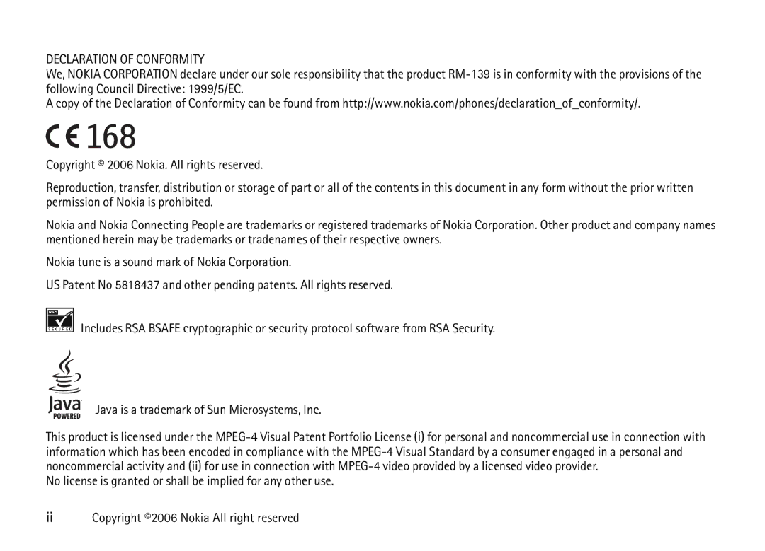 Nokia 6708 manual Declaration of Conformity 