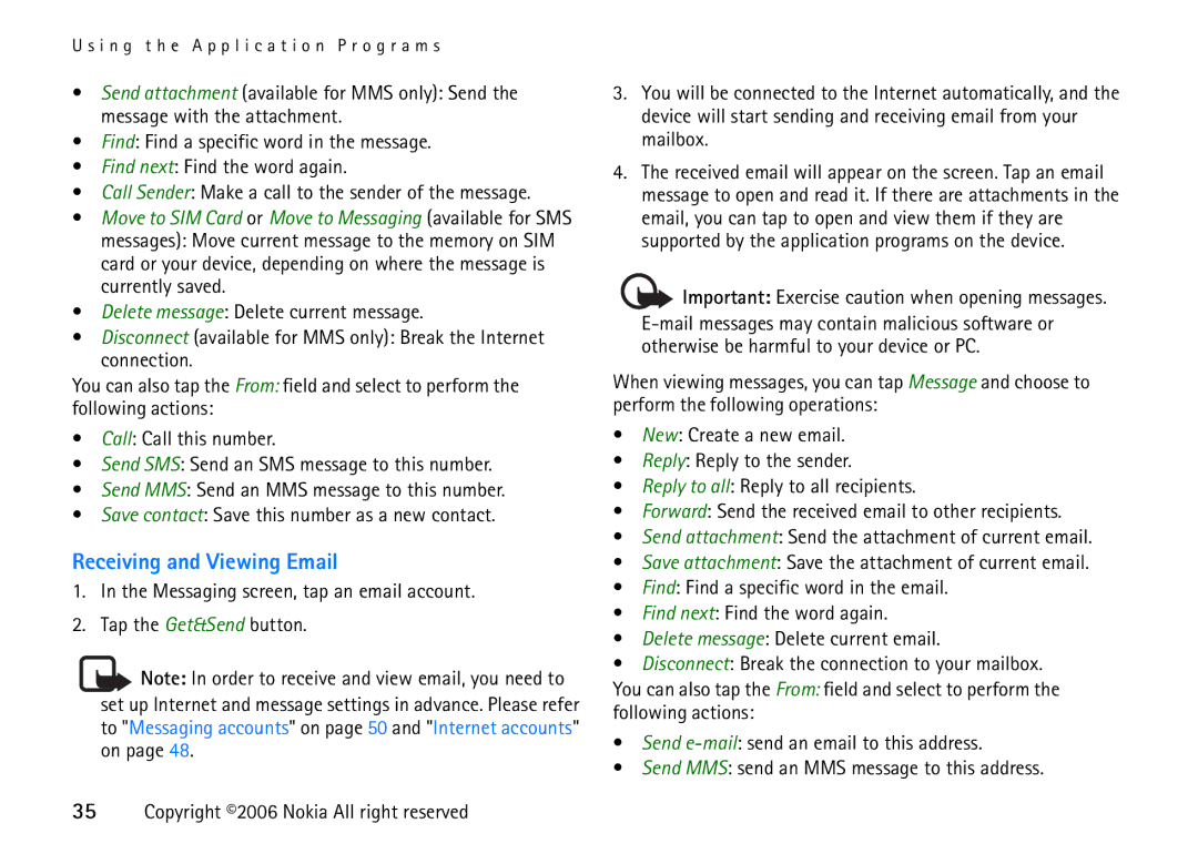 Nokia 6708 manual Receiving and Viewing Email 