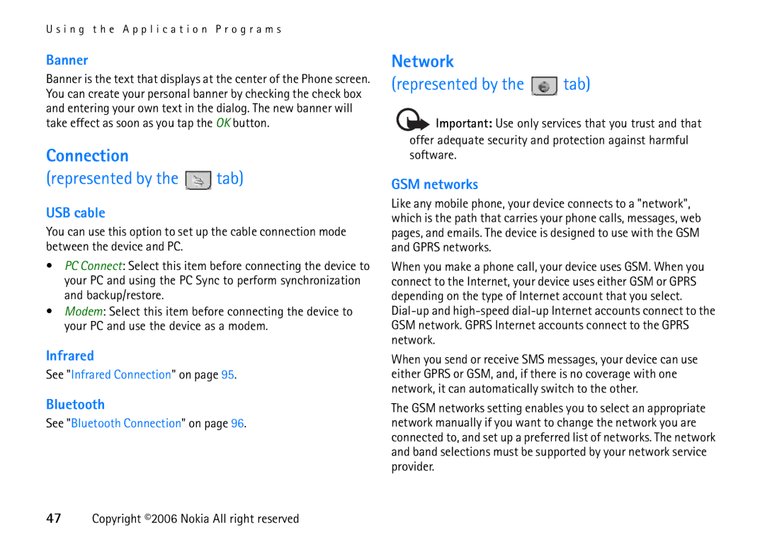 Nokia 6708 manual Connection, Network 