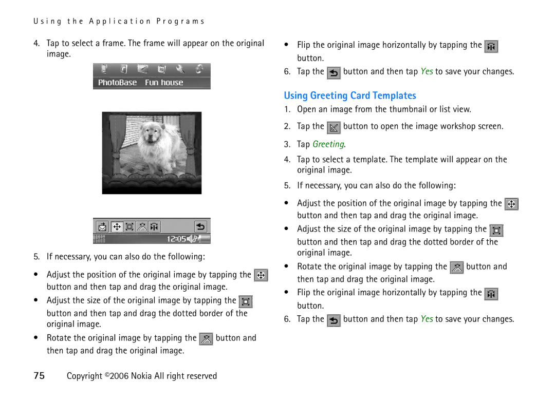 Nokia 6708 manual Using Greeting Card Templates, Tap Greeting 