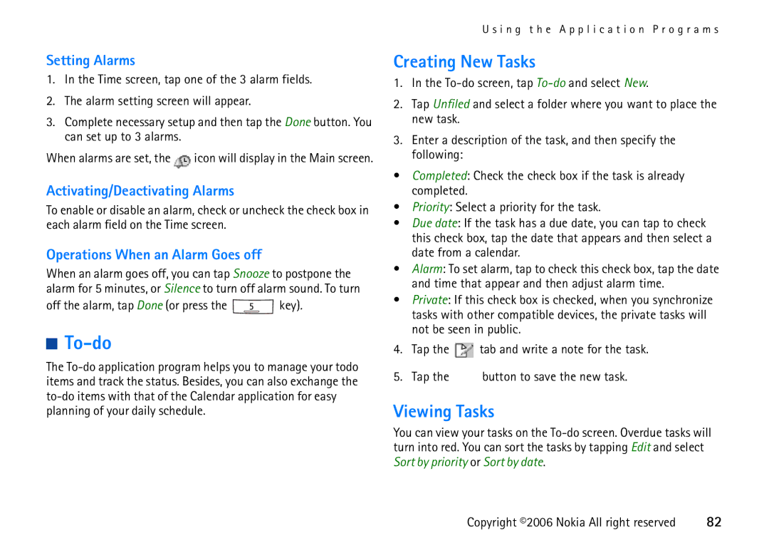 Nokia 6708 manual To-do, Creating New Tasks, Viewing Tasks 