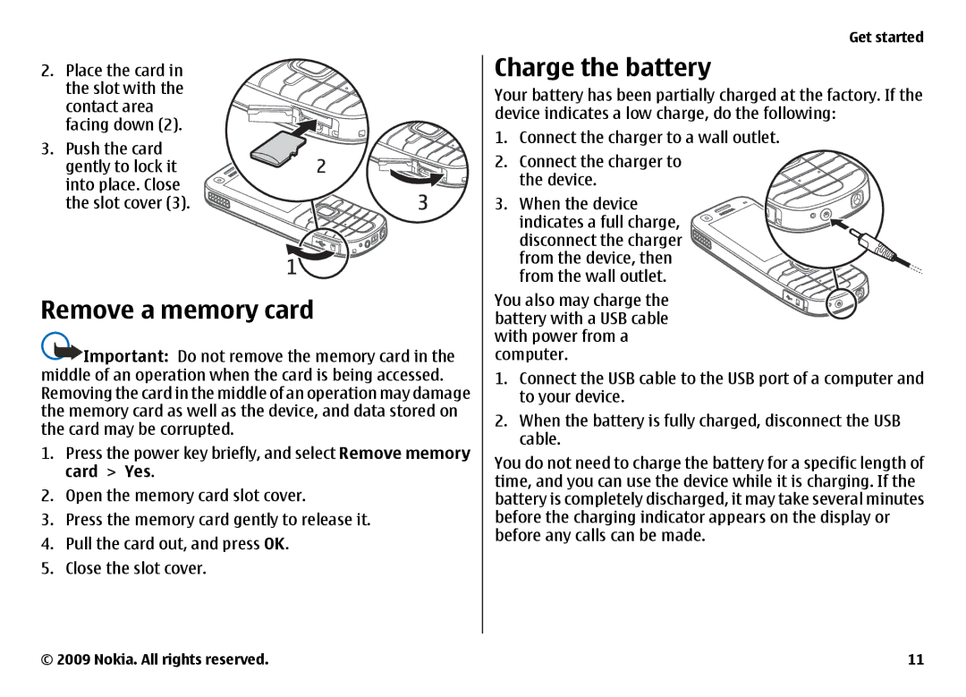 Nokia 6720 manual Remove a memory card, Charge the battery 