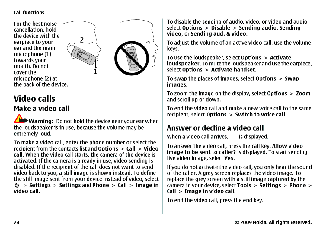 Nokia 6720 manual Video calls, Make a video call, Answer or decline a video call 