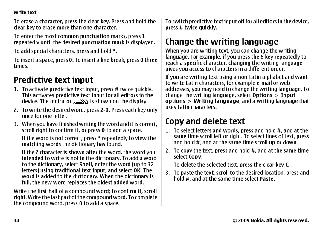 Nokia 6720 manual Predictive text input 