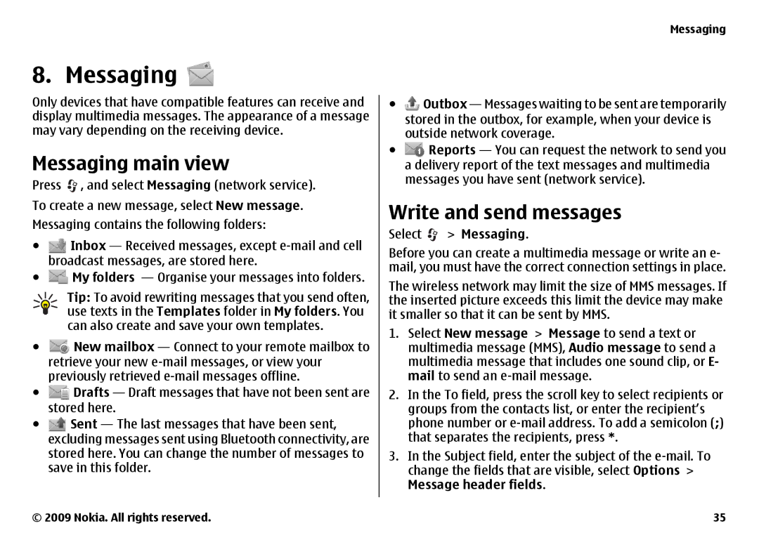 Nokia 6720 manual Messaging main view, Write and send messages, Message header fields 