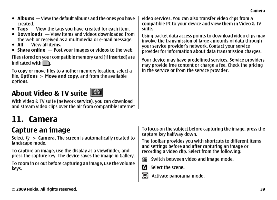 Nokia 6720 manual Camera, About Video & TV suite, Capture an image 