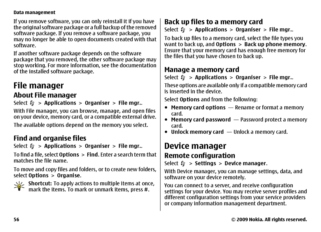 Nokia 6720 manual File manager, Device manager 