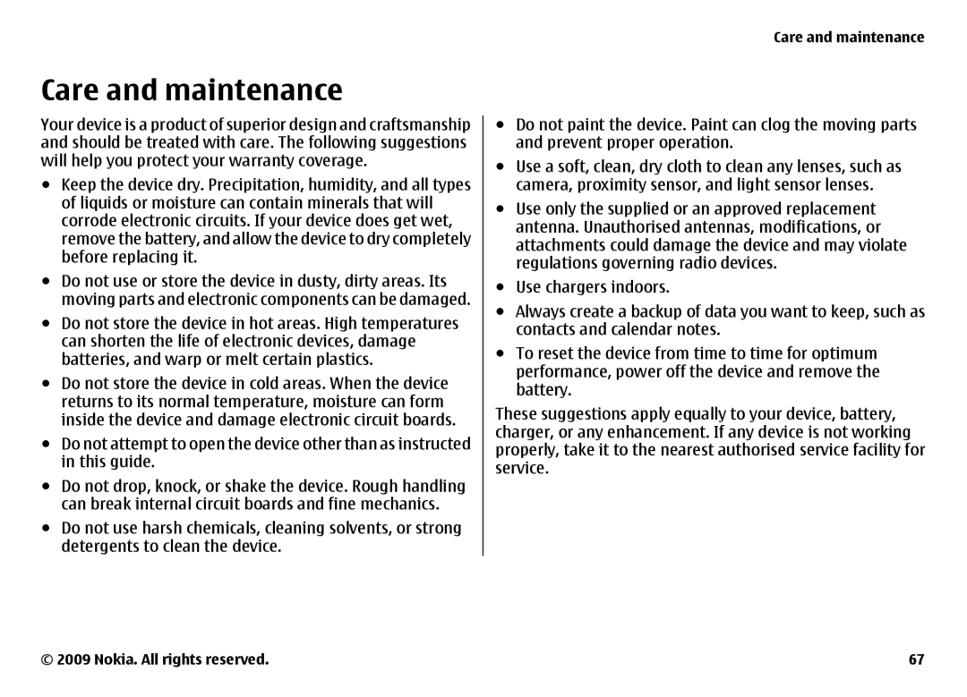 Nokia 6720 manual Care and maintenance 