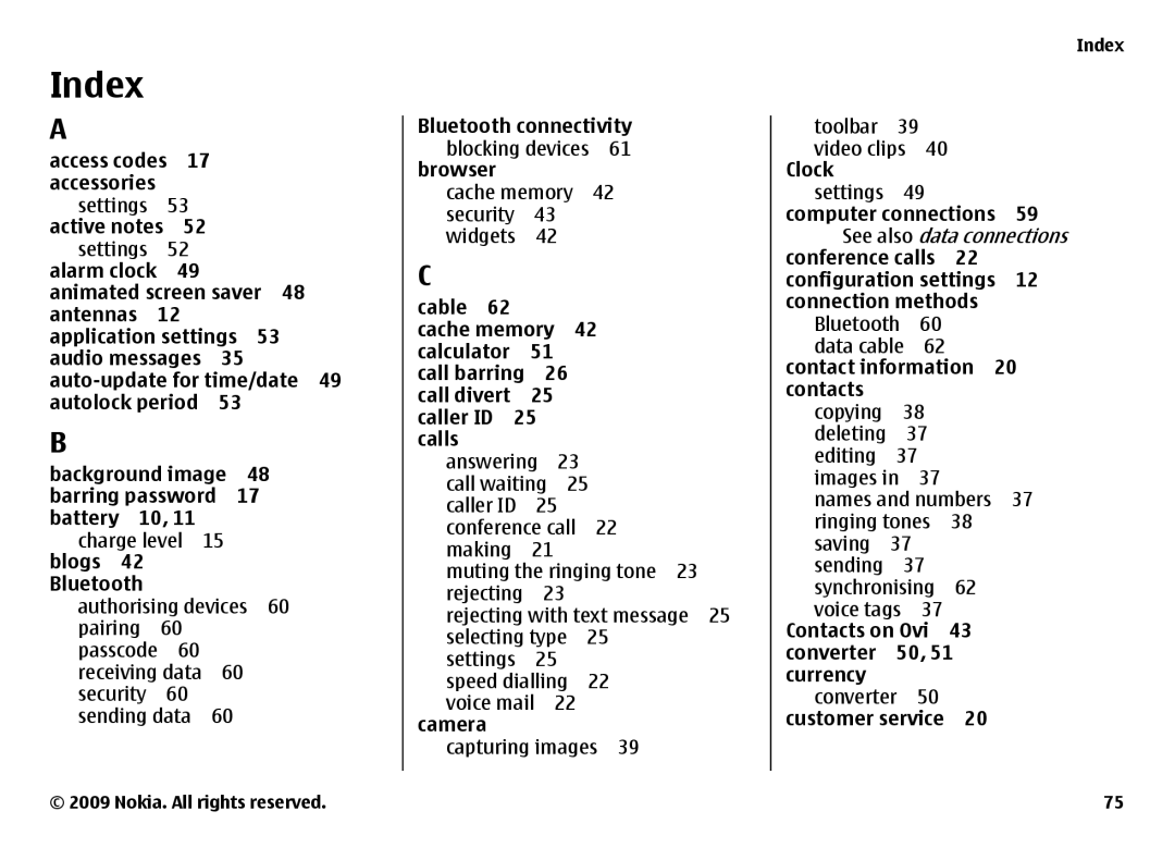 Nokia 6720 manual Index 