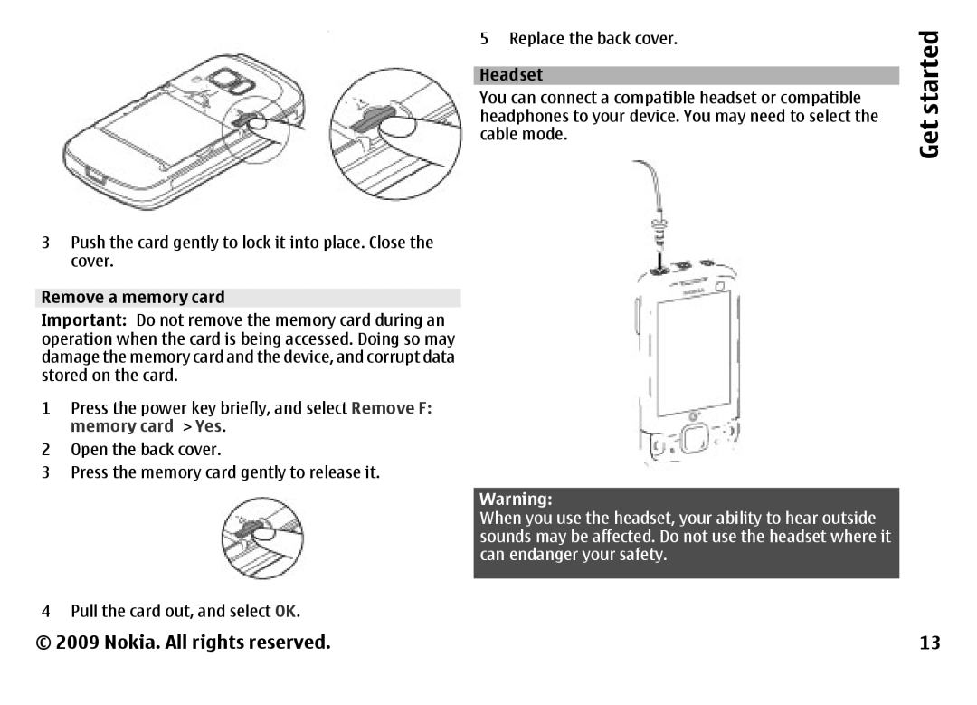 Nokia 6788 manual Headset 