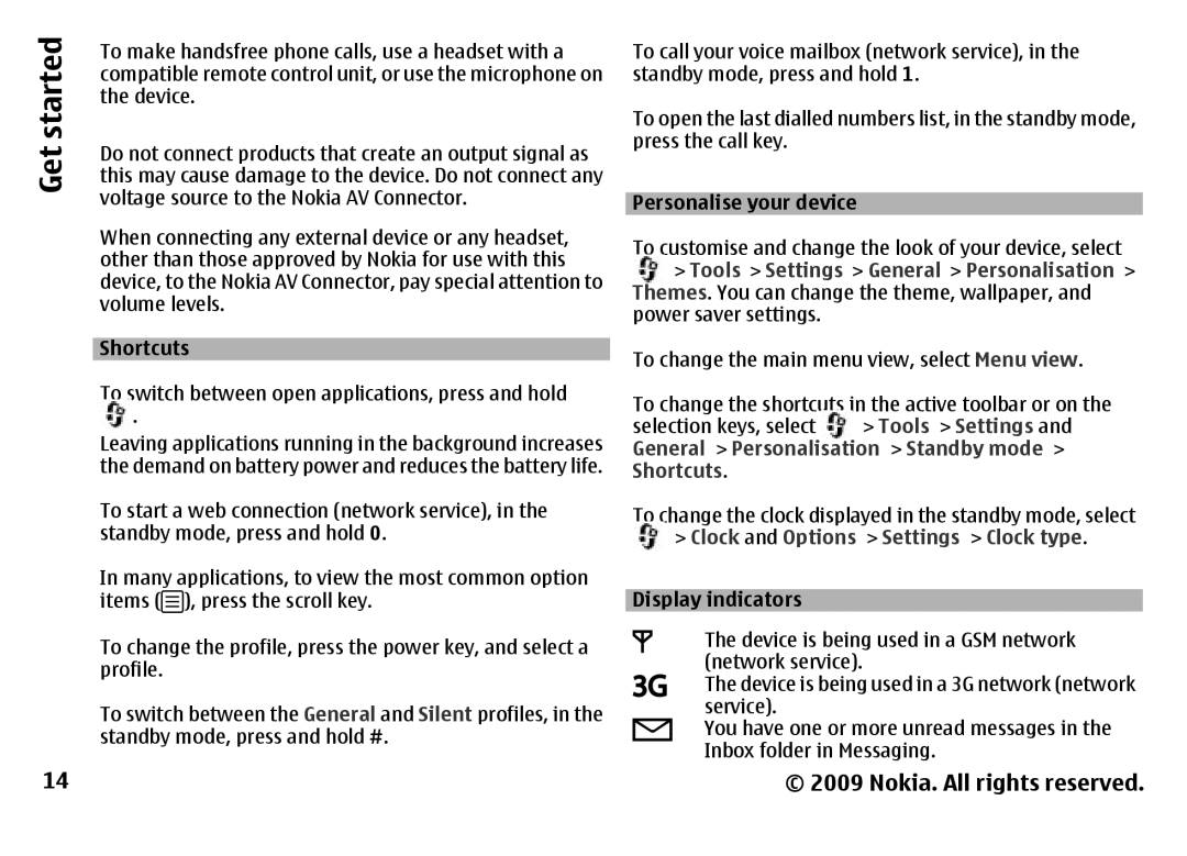 Nokia 6788 manual Tools Settings, General Personalisation Standby mode, Shortcuts, Settings Clock type 