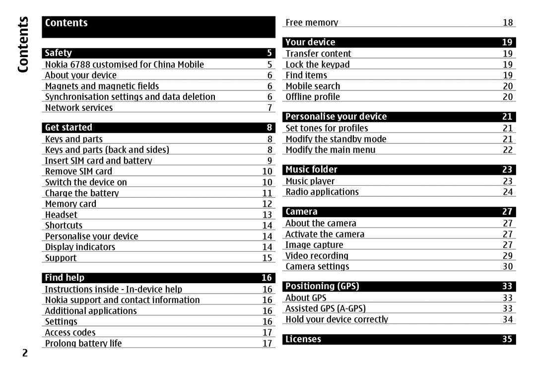 Nokia 6788 manual Contents 