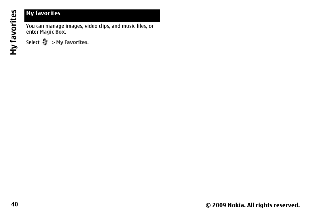 Nokia 6788 manual My favorites, Magic Box, My Favorites 
