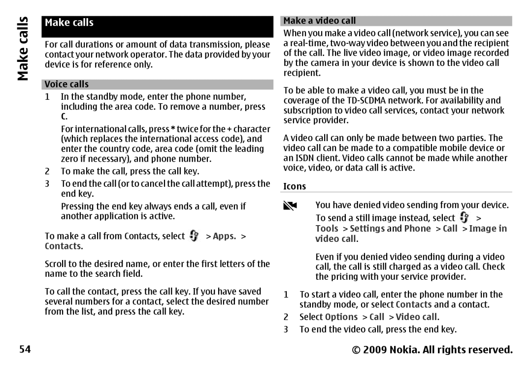 Nokia 6788 manual Make calls 