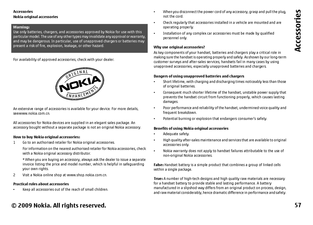 Nokia 6788 manual Practical rules about accessories 