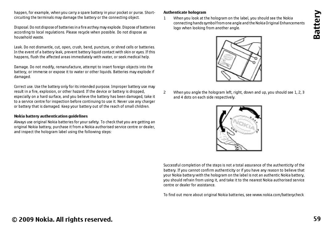 Nokia 6788 manual Battery 