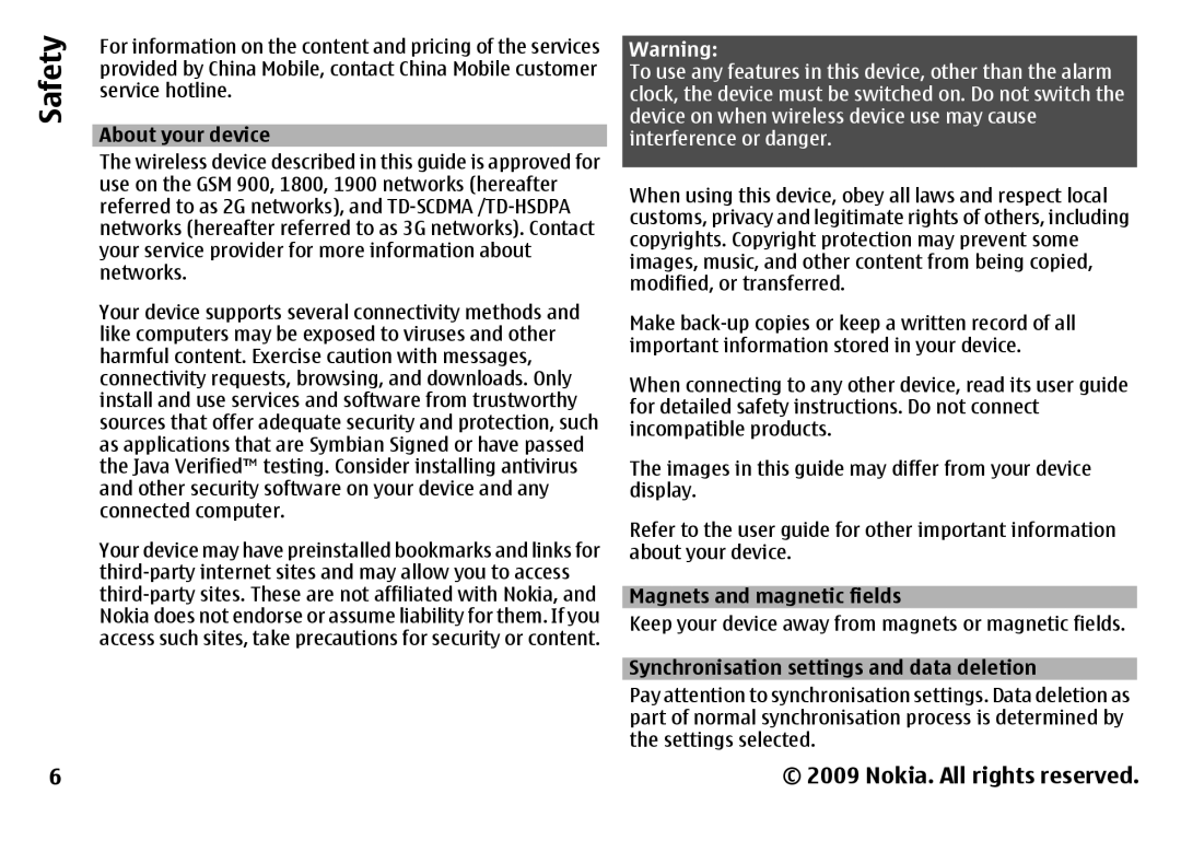 Nokia 6788 manual Safety 