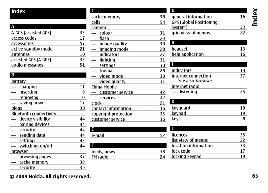 Nokia 6788 manual Index 