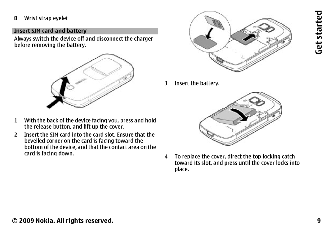 Nokia 6788 manual Get started, Wrist strap eyelet 