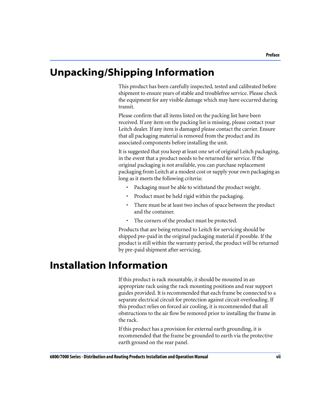 Nokia 6800 Series, 7000 Series operation manual Unpacking/Shipping Information, Installation Information 