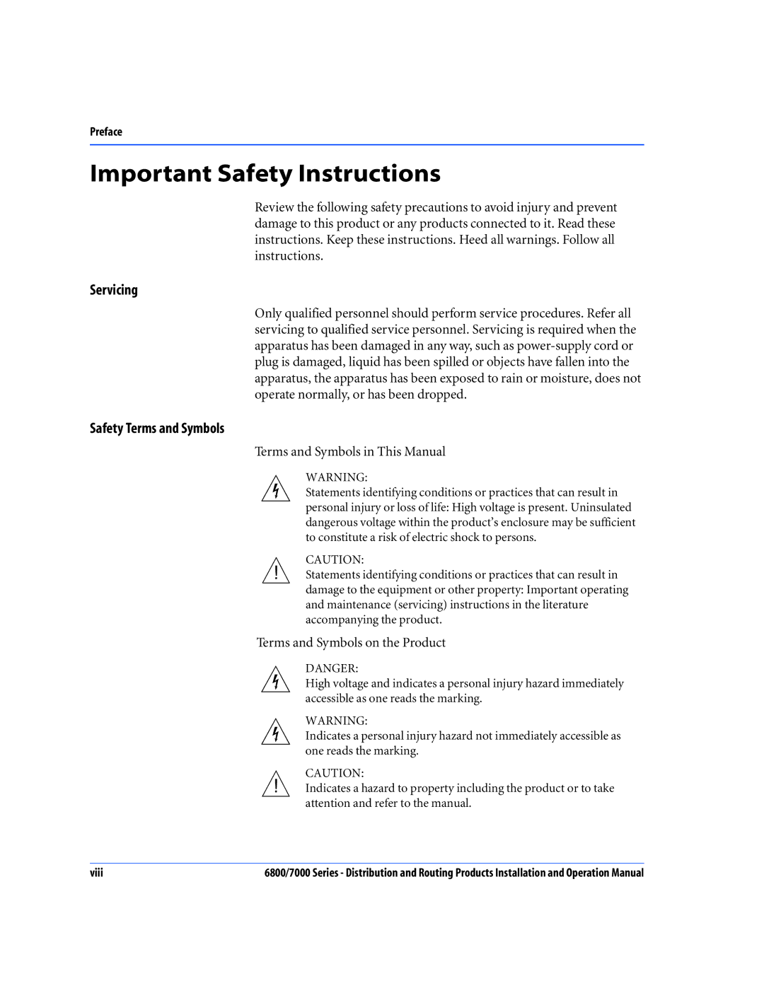 Nokia 7000 Series, 6800 Series operation manual Important Safety Instructions, Servicing, Safety Terms and Symbols 