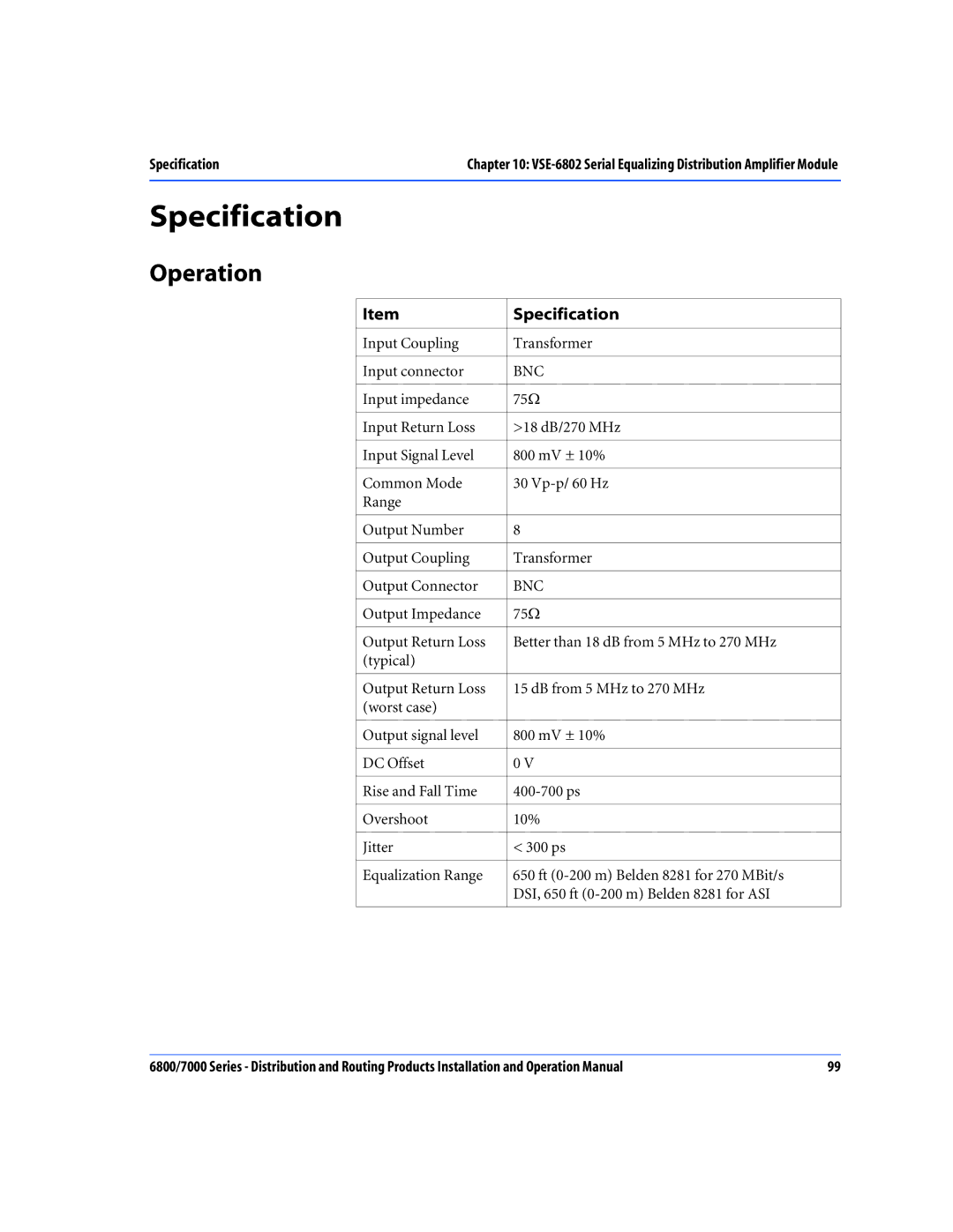 Nokia 6800 Series, 7000 Series operation manual Specification, Operation 