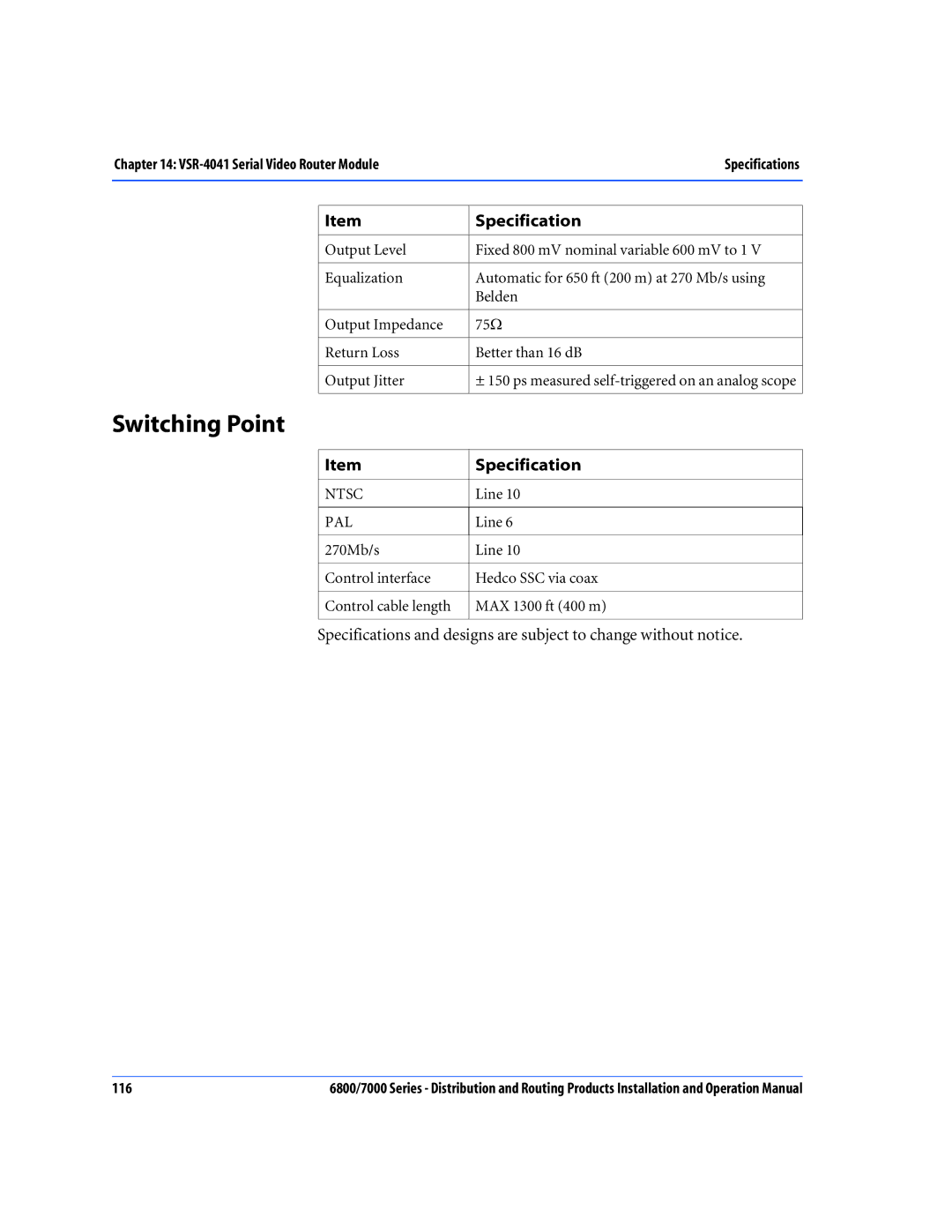 Nokia 7000 Series, 6800 Series operation manual Switching Point, Pal 