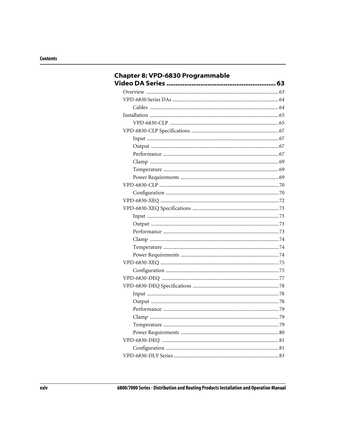 Nokia 7000 Series, 6800 Series operation manual VPD-6830 Programmable Video DA Series, Xxiv 