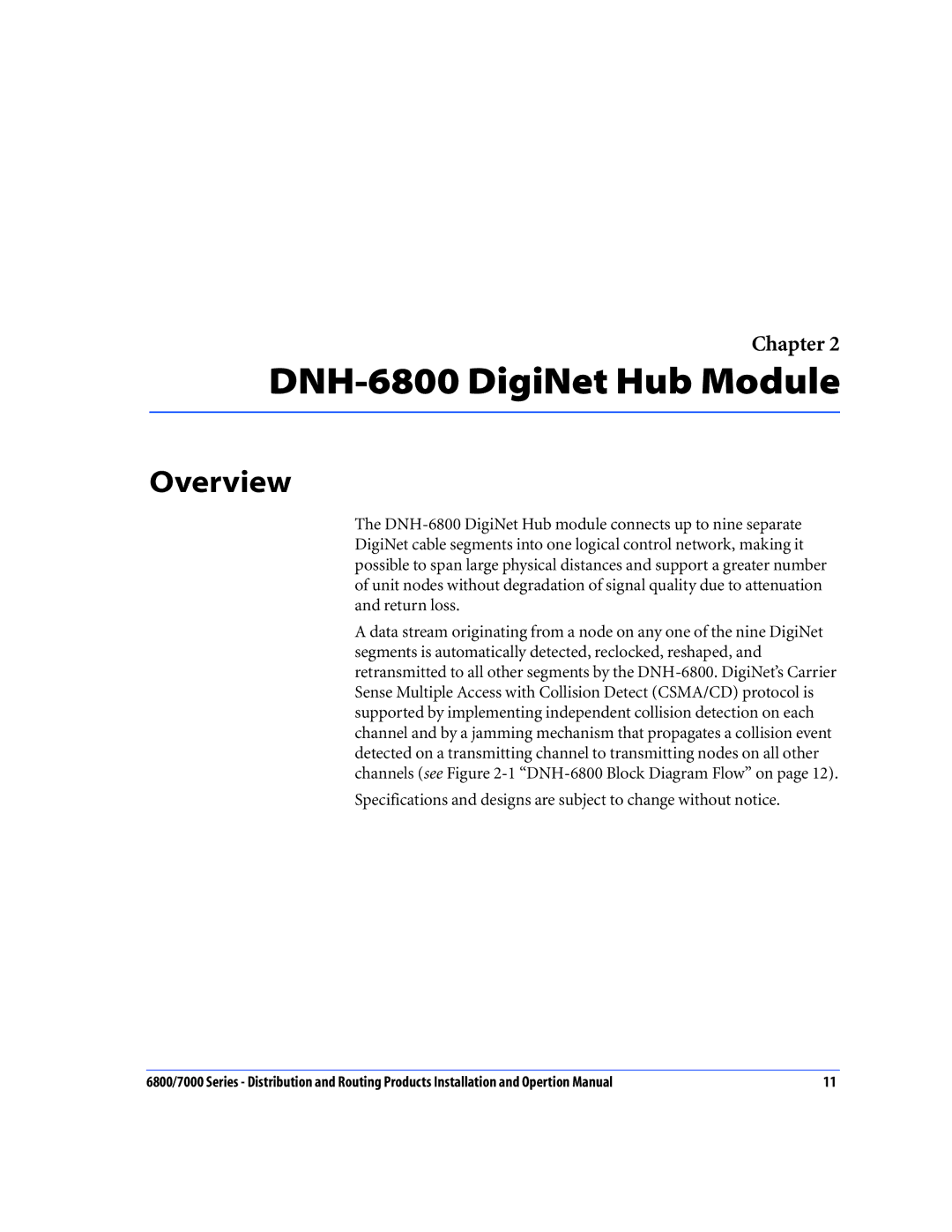 Nokia 6800 Series, 7000 Series operation manual DNH-6800 DigiNet Hub Module, Overview 