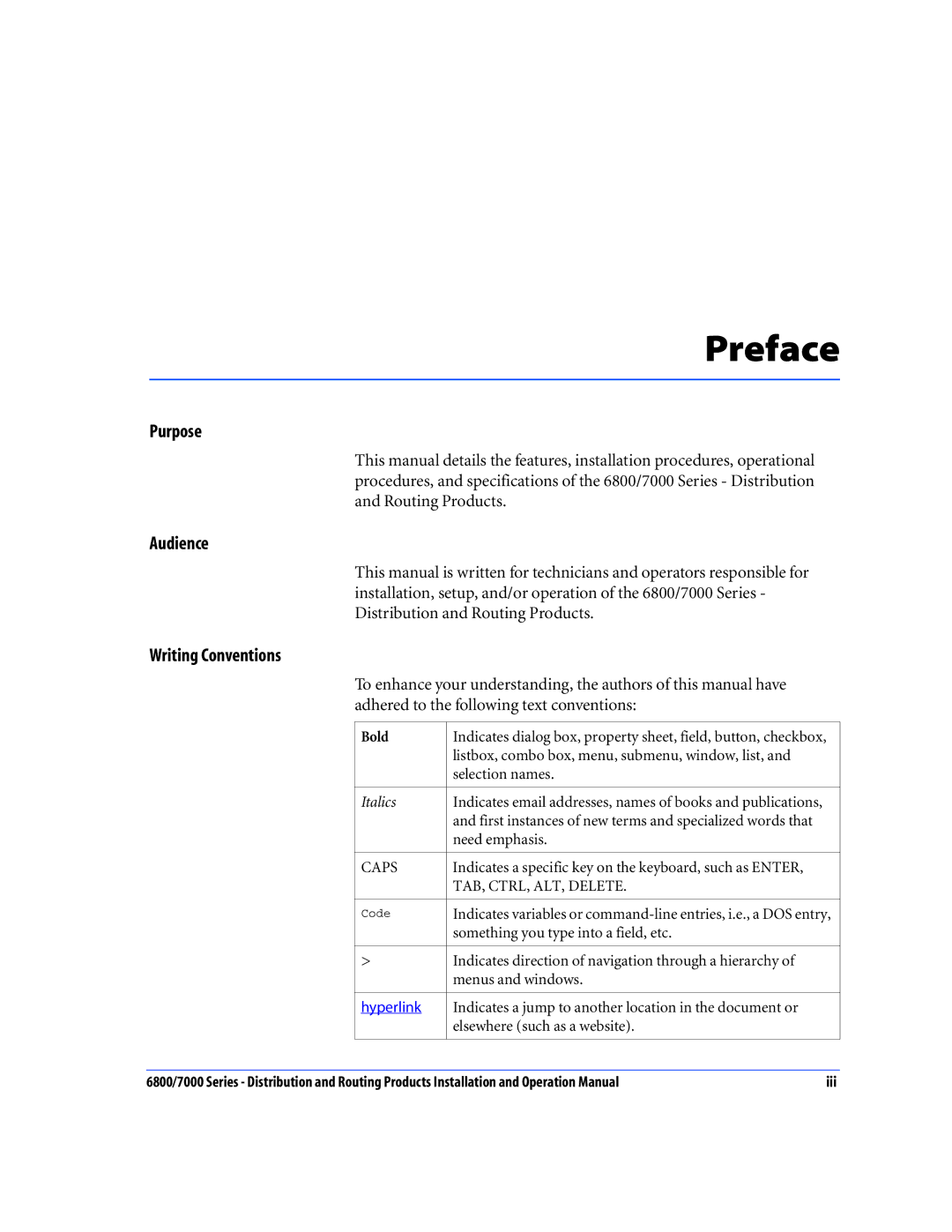 Nokia 7000 Series, 6800 Series operation manual Preface, Purpose, Audience, Writing Conventions 