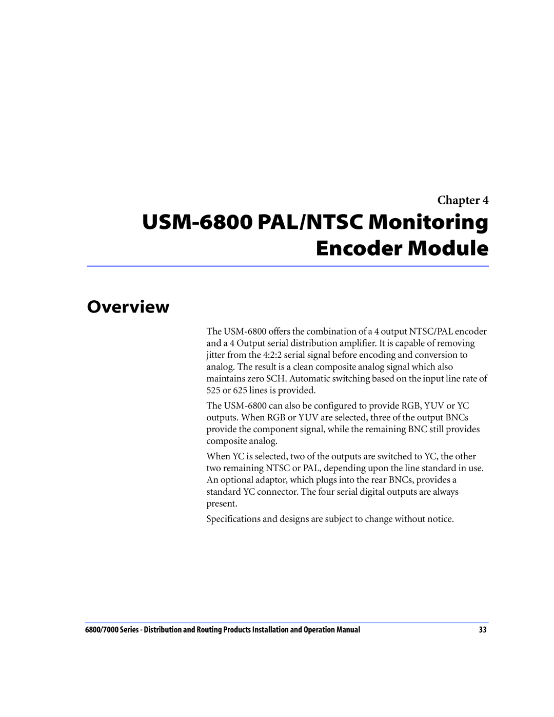 Nokia 6800 Series, 7000 Series operation manual USM-6800 PAL/NTSC Monitoring Encoder Module, Overview 