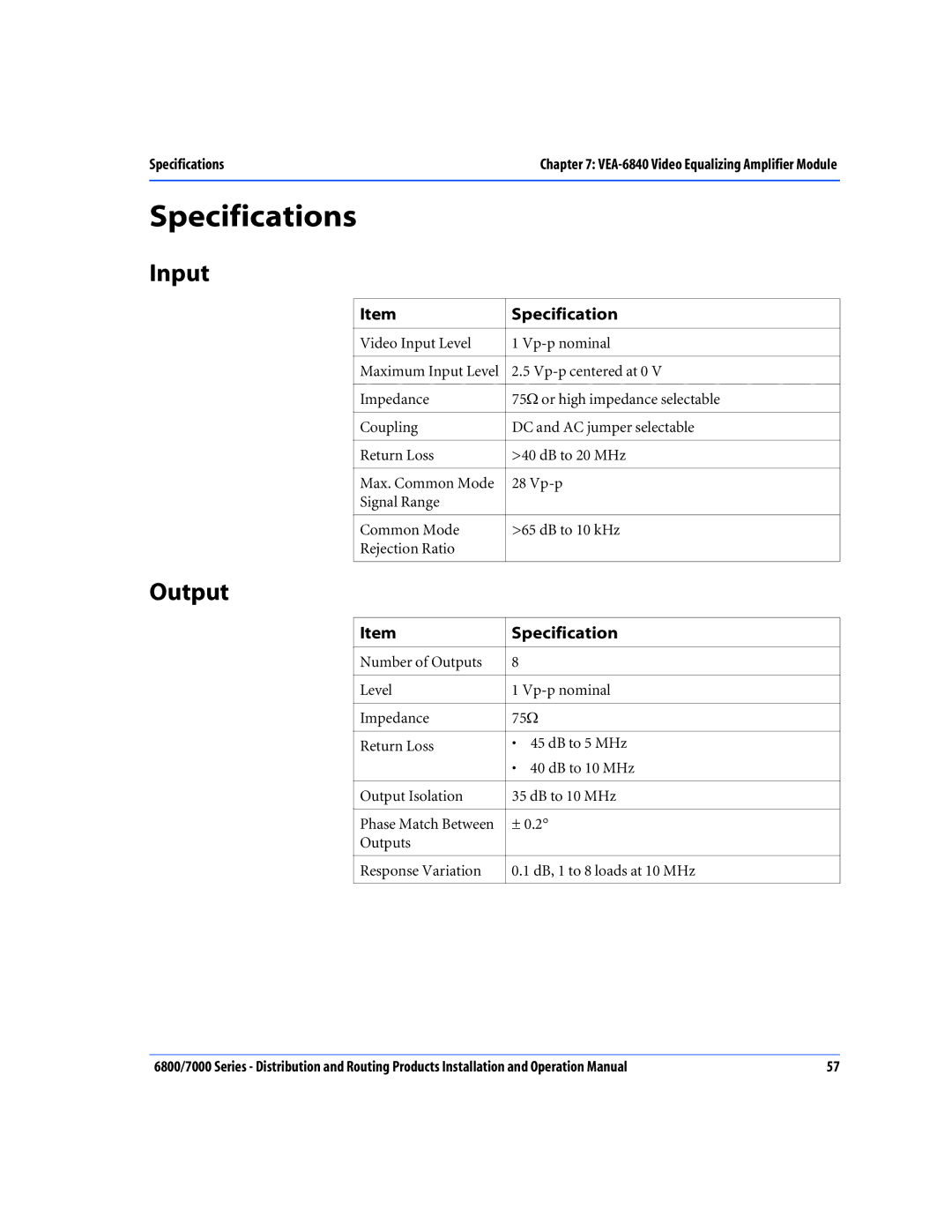 Nokia 6800 Series, 7000 Series operation manual Specifications 