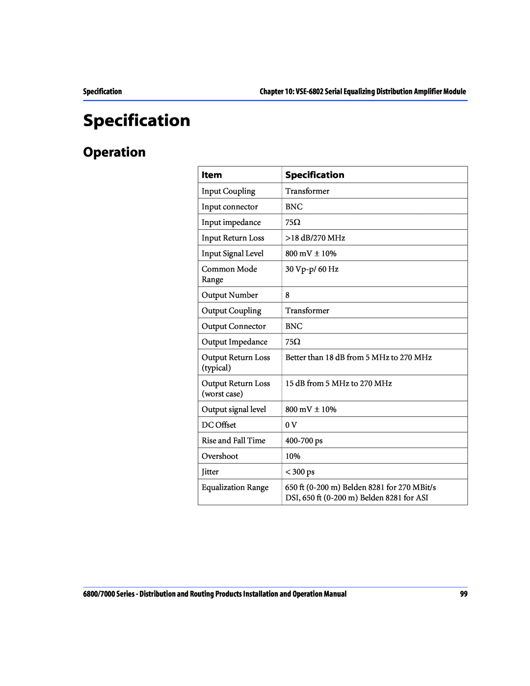 Nokia 6800 Series, 7000 Series operation manual Specification, Operation 